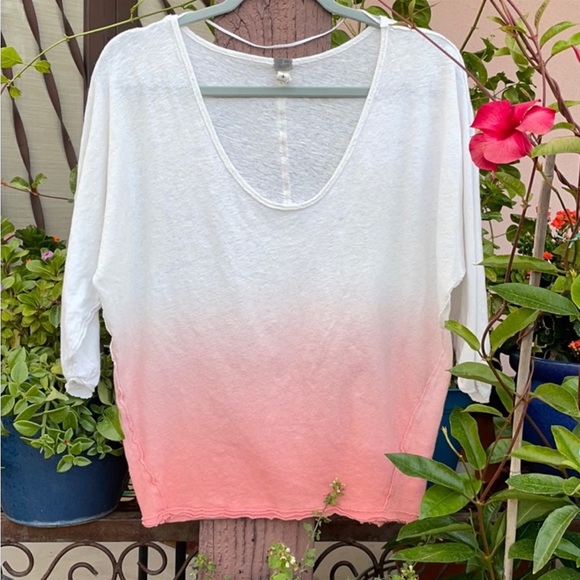 Free People Pinky Peach Blush Ombré 3/4 Sleeve Top / Sweater - Picture 4 of 15